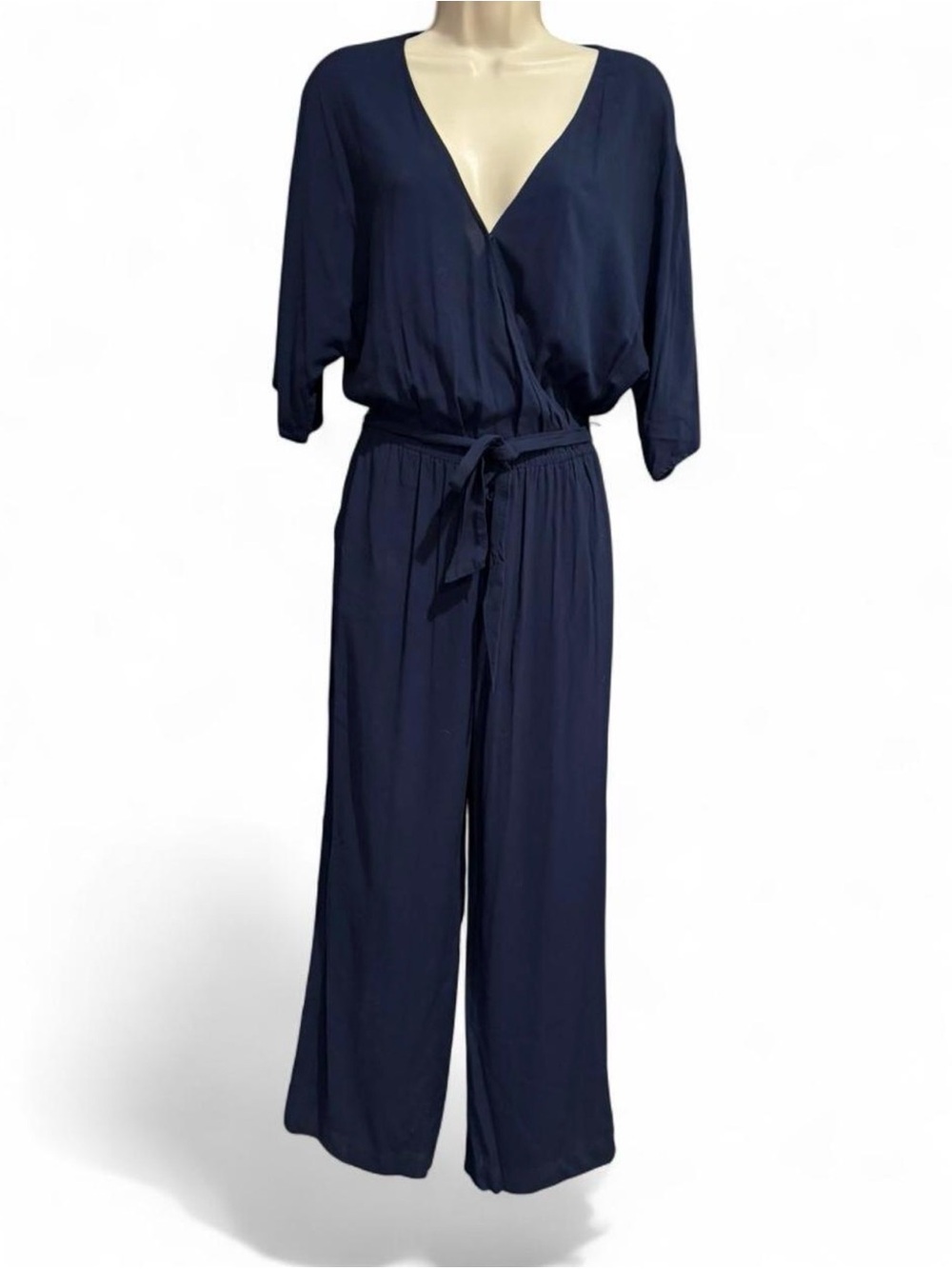PAIGE Wide Leg Tie Waist Jumpsuit V Neck Rayon Draped Soft Luxury Medium